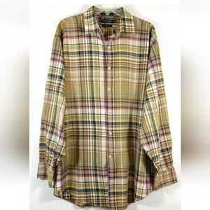 DANIEL CREMIEUX Plaid Long Sleeve Button Shirt Mens Size XL Cotton Soft Brown